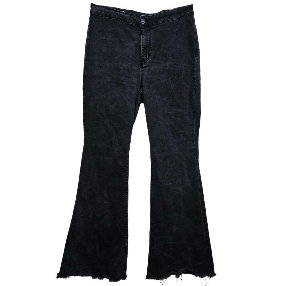 rue21 rue+ Black Mineral Wash High Rise Raw Hem Flare Jeans Size 16
